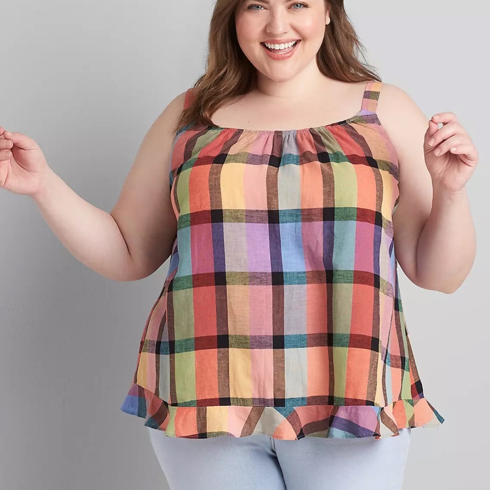 Lane Bryant Colorful Plaid Women's Top SIZE 38/40